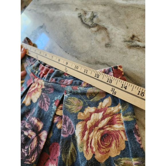Sunny Girl Floral Pleated Skirt Women's Medium Blue Pink Roses - Picture 8 of 9